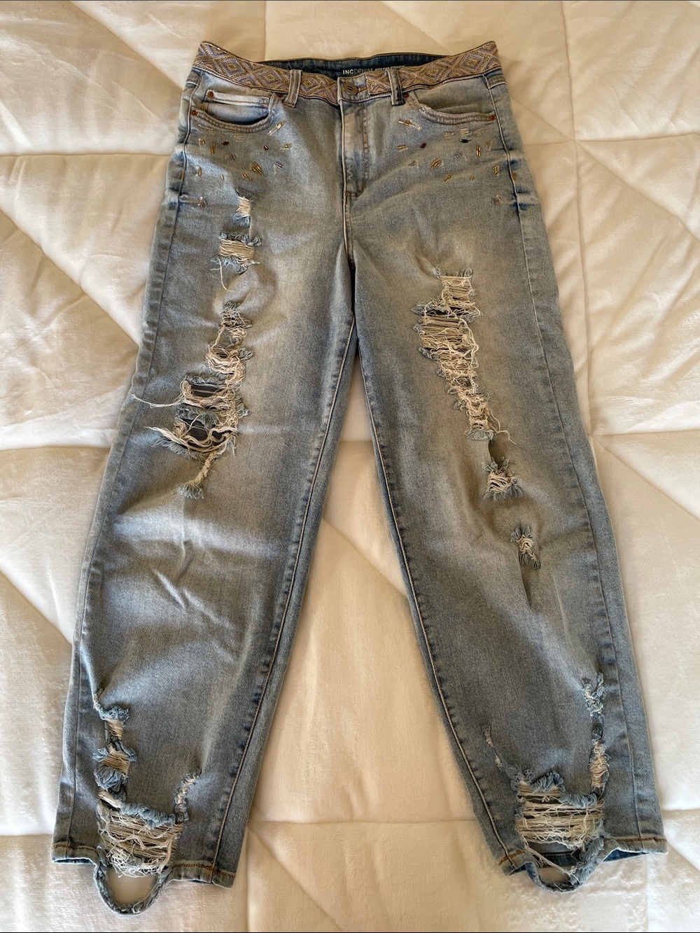 INC International Concepts Light Blue Distressed Boyfriend Jeans
